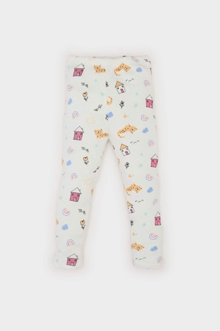 Defacto Pijama Takımı Desenli Kısa Kollu Fitilli Kaşkorse Üst Beli Lastikli Uzun Alt Kız Bebek E1540A525SM Ekru