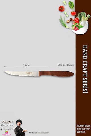 Hand Caft Serisi Steak Mutfak Bıçak Seti 6'li Steak Et Yemek Bıçağı Mft-2344 Çok Renkli