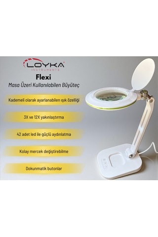 Flexi Led Aydınlatmalı Masaüstü Büyüteç Kademeli Işık Ayarlı, Ergonomik Tasarım