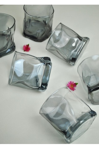 6 Adet Hologramlı Viski Kokteyl Bardağı Kadehi Pinterest Meşrubat Bardak 6'lı 280 Ml Siyah Gri
