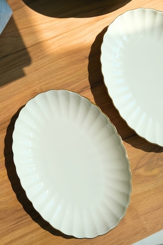 Kütahya Porselen Bone Luz Altın File Kayık Tabak 27x19cm Bnlzf28ky20 2 Li Krem