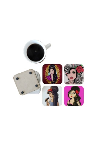 Amy Winehouse Dekoratif Ahşap Bardak Altlığı Seti 0107 Çok Renkli