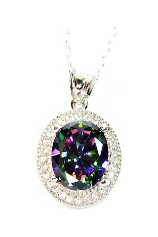 Gümüş Oval Mistik Topaz Kadın Kolye