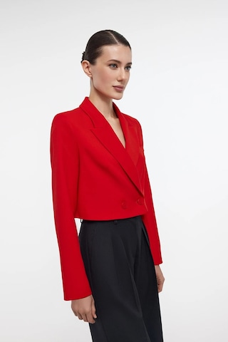 Saade Sââde Kadın Regular Fit Kruvaze Kapama Dokuma Crop Blazer Ceket -şık & Spor Kırmızı