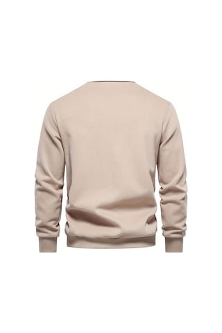 Ghassy Co. Erkek Retro Renk Bloklu Pamuklu Gömlek Yaka Sweatshirt Bej