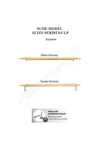 Sude Model Altın Altın Serisi Lüks Mobilya Kulpu 128 Mm - 160 Mm - 192 Mm - 224 Mm Seçenekli, Seçtiğiniz Ebat 2 Adet Gelir Altın 224mm