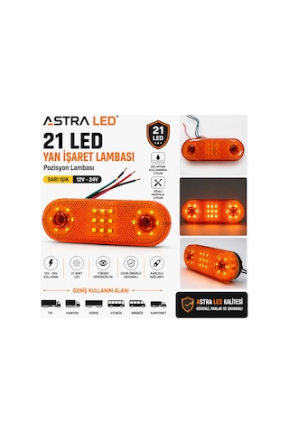 21 Led Sarı Yan İşaret Lambası 12v-24v Tır Kamyon Dorse Otobüs Minibüs