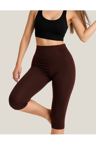 Diz Altı Kapri Tayt Yüksek Bel Likralı Parlak Dalgıç Kumaş, Antrasit Füme Kahverengi