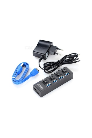 USB 3.0 Çoklayıcı Çoğaltıcı Hub 4 Port Adaptörlü On/Off Anahtarlı