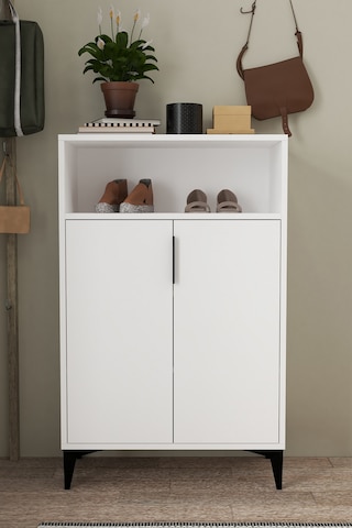 1201 Ada Ayakkabılık 4 Raflı 2 Kapaklı Çok Amaçlı Dolap Beyaz Beyaz