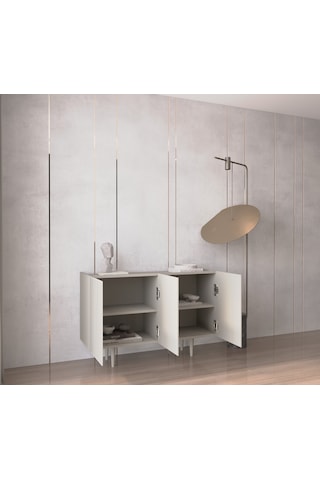 Enwood Capella Kum Taşı Rengi Mdf 3 Kapaklı Raflı 120 Lık Konsol
