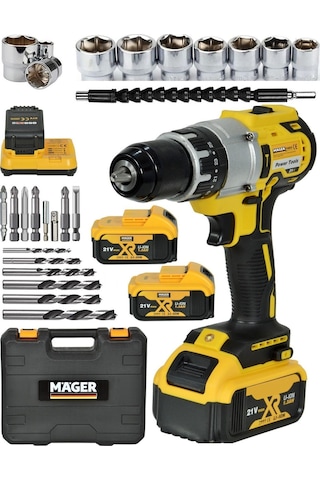 Mager ZY-O2 13 MM Çelik Madren 10 Pilli Darbeli 24 Pcs Setli  Led Göstergeli Şarjlı Akülü Vidalama Matkap