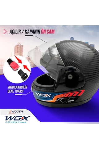 Wogen Fullface Motosiklet Kaskı Karbon Siyah