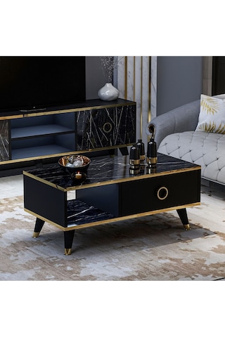 Sophia Orta Sehpa - Siyah / Mermer Siyah