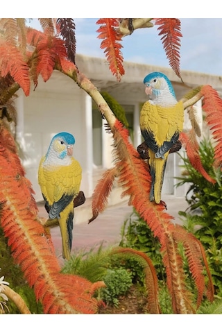 2 Adet Sarı El Boyaması Muhabbet Kuşu Duvar Balkon Bahçe Süsü