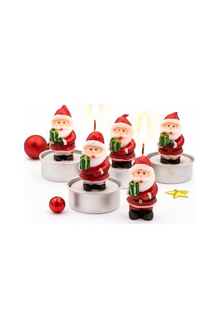 Yılbaşı Temalı Noel Baba Figürlü Mum Seti 4 Lü Yılbaşı Mumu, Yılbaşı Hediyesi, Yılbaşı Sofra Süsleme 50 x 22
