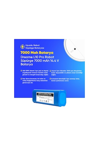 Dreame L10 Pro Robot Süpürge 7000 Mah 14.4 V Batarya Uyumlu Uzun Ömürlü, Yüksek Performans Pil