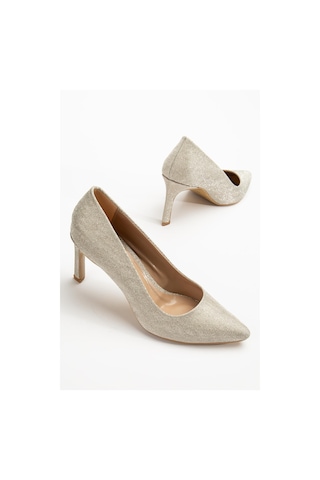 Kadın İnce Topuklu Stiletto Gold Parlak Malzeme Aynalı Jurdan-3774 Gold Parlak