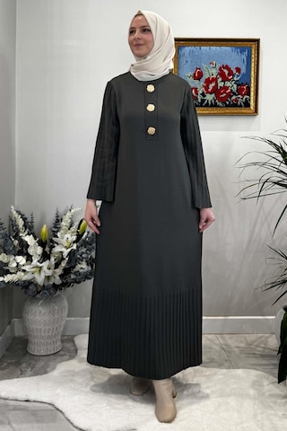 Banu Broşlu Triko Elbise Haki Normal