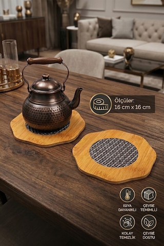 Ahşap Tencere Tava Çaydanlık Atlığı Nihale Seti 3 Lü Set