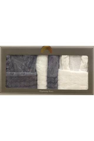 Royam Fecr %100 Pamuk Kadife Aile Bornoz Seti Antrasit