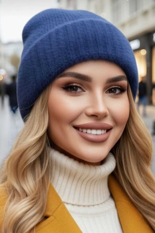 Tezzgelsin Kadın Tüylü Soft Bere Tüylü Bere Lacivert