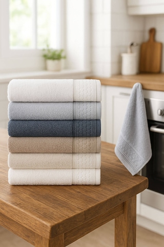 6'lı Mutfak Havlusu Seti 30x50 Cm %100 Pamuklu Nostalji Çok Renkli