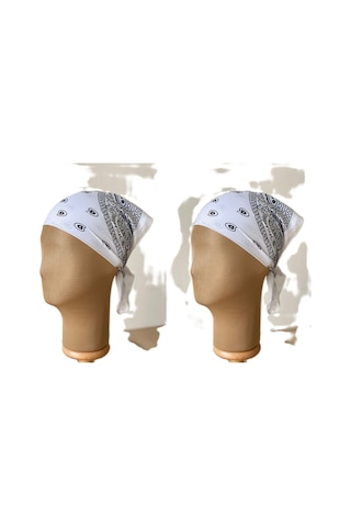 Pamuklu Klasik Desen Unisex 2li Bandana Seti Renkli Bandana Etnik Desenli A Kalite Bandana Beyaz