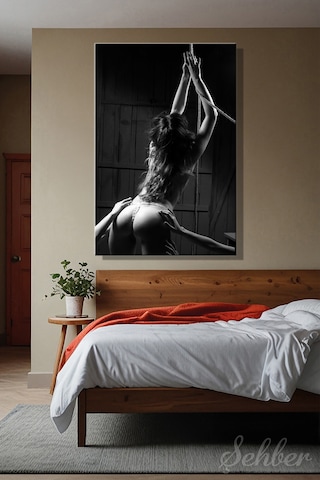 Beyaz Tangalı Kadın Model Estetik Sanatsal Fotoğrafı Dikey Kanvas Tablo Tekli Ev Kafe Ofis 3292