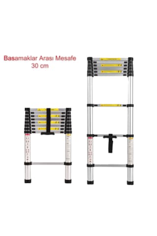 Packtech İnox Paslanmaz Çelik Teleskopik Merdiven 5.5 Metre - 14 Basamak