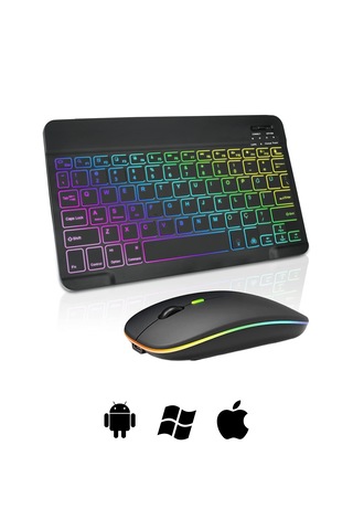 Microcase Rgb Tablet Ve Telefonlar İçin Türkçe Bluetooth Klavye Ve Mouse Set - Al7815 Siyah
