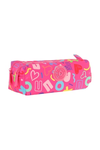Kaukko Kız Çocuk İki Bölmeli Pembe Kaukko Kalp Baskılı Kalem Çantası/kalemlik - K2694 Pembe