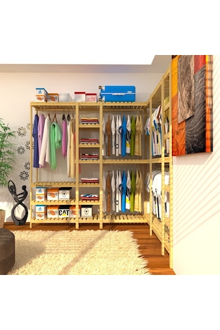 Nove Longo Köşe Için Tasarlanmış Açık Ahşap Gardırop