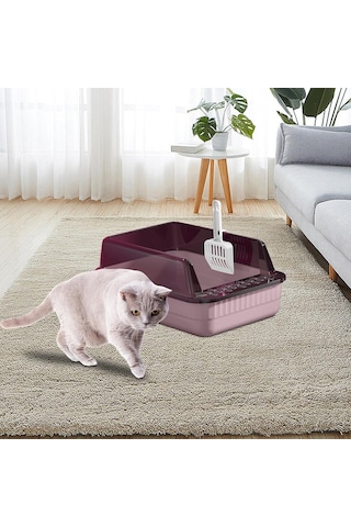 Kedi Kumusu Tepsisi Kepçe Yüksek Yanlar Yarı Kapalı Pp Malzeme Sızdırılamaz Çıkarılabilir 18l Küçük Evcil Hayvanlar İçin Büyük Kapasite, Pembe Siyah Kırmızı