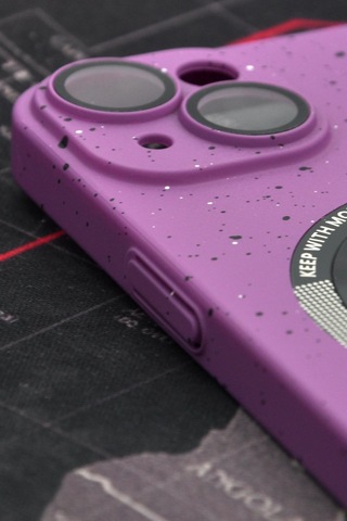 Apple Uyumlu iPhone 13 Uyumlu Mor Benekli Desenli İnce Sert Kapak Kılıf Kamera Lens Korumalı Mor -