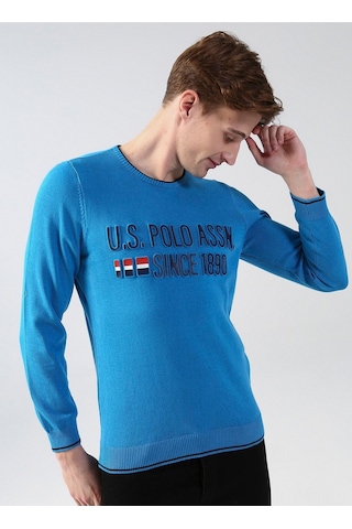 U.s. Polo Assn. Bisiklet Yaka Mavi Erkek Kazak Kolon Mavi