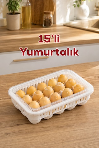 Porsima Vc-722 Peggy 15 Bölmeli Kapaklı Yumurta Kutusu Yumurtalık Buzdolabı Organizeri Saklama Kabı Beyaz