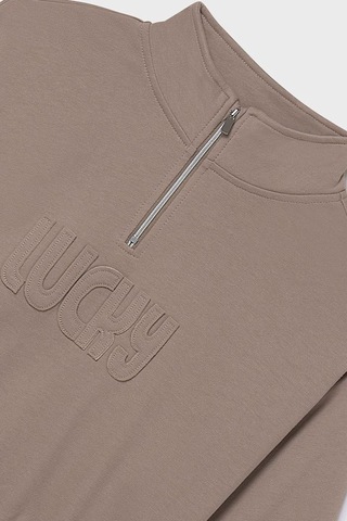 Kız Çocuk Yarım Fermuarlı Kabartma Yazılı Sweatshirt - Vizon Kahverengi