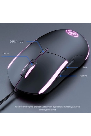 Techtic Ergonomik Çift El Kullanım Gamer Kablolu Oyuncu Mouse Rgb