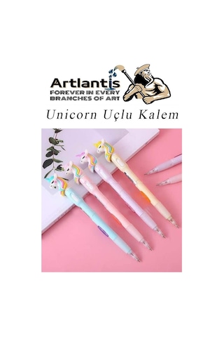 Işıklı Unicorn Uçlu Kalem Seti Mavi 0.7 Mm 1 Paket Unicorn Başlıklı Versatil Kalem Süslü Silikonlu Hediyelik Kalem