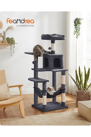 Pct161g01 Tırmalama Ağacı, 143 Cm Yüksekliğinde, Kedi Ağacı, Çok Katlı Kedi Evi, 4 Tırmalama Sütunu, 2 Platfo