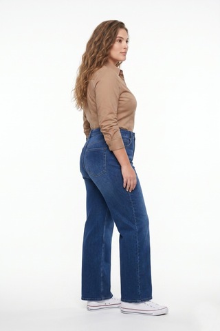 Dekploy Kadın Yüksek Bel Wide Leg Denim Bol Pantolon Bgl-st05449 K.mavi