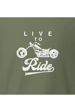 Wildstyle Live To Ride Motosiklet Özgürlük Vintage Motor Baskılı Unisex Bisiklet Yaka Pamuklu Tişört - Haki