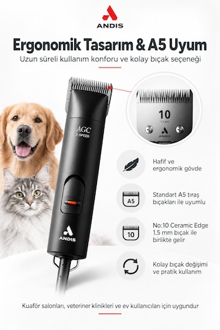 Andis Agc 2 Çift Devirli Kablolu Kedi Köpek Tıraş Makinesi - Yüksek