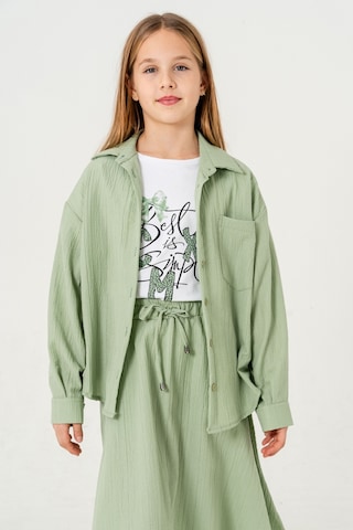 Kız Çocuk Tek Cepli Gömlek T-shirt İkili Takım 1802 Yeşil