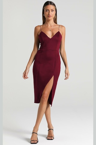 Madmext Bordo V Yaka Yırtmaçlı Saten Elbise Mg1742-bordo Bordo