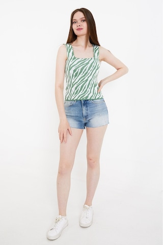 Twenty3 Kadın Jakarlı Zebra Desenli Kalın Askılı Crop Triko Atlet 001