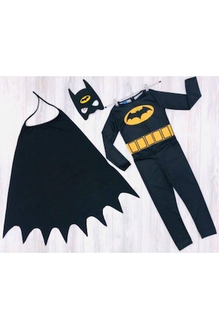 Tek Favorim Unisex Çocuk Siyah Kara Şövalye Kostüm Pelerinli Batman Kostümü Siyah