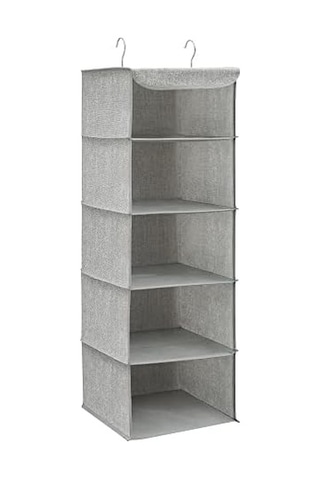 Asılı Raf, Elbise Dolabı Düzenleyici, Askılı Muhafaza, Kıyafetler İçin, Yer Tasarrufu Sağlar Ve Katlanabilir, Metal Kanca, Bambu Eklentiler, Keten Benzeri Doku, Açık Gri Rch005w01
