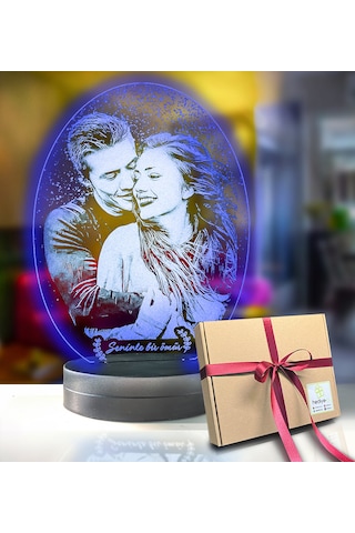 Kişiye Özel Oval Fotoğraflı 3d Model Led Gece Lamba